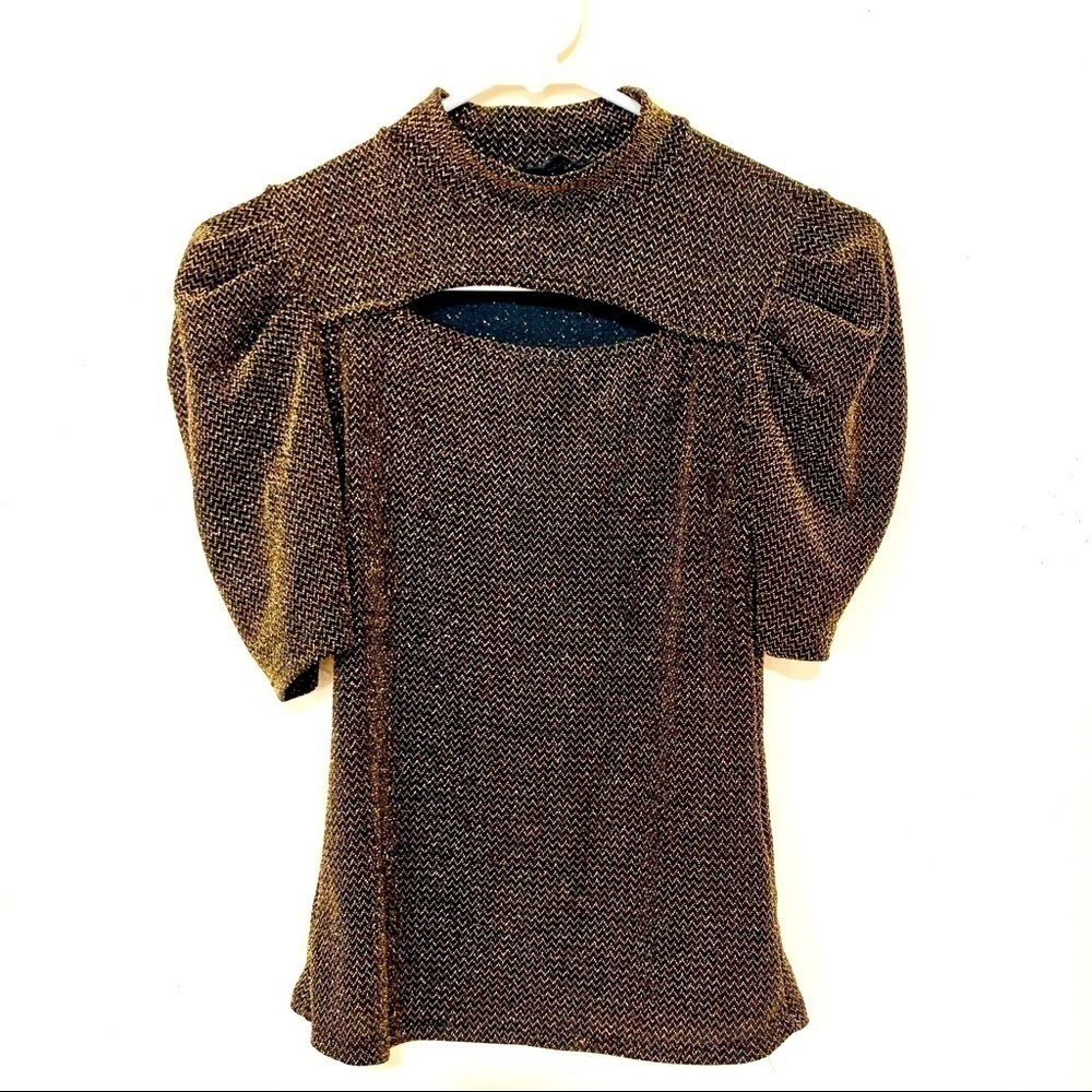 PAPERMOON shimmer gold Draped Puff-Sleeve Top S